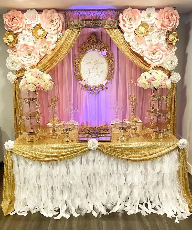 QueenDream 90x132inch Rectangle Sparkly Gold Sequin Tablecloth Wedding Glitter Tablecloth for Birthday Party Decor - Image 5
